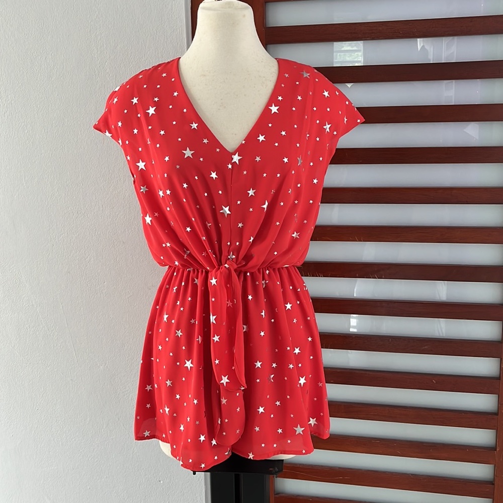 Adrienne Summer Apple red Stars print romper S